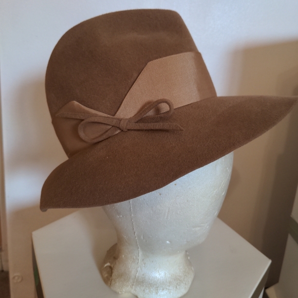 7. Vintage Brown Felt Fedora Hat Wide Brim Felt Retro Classic Ribbon Band - Picture 2 of 8